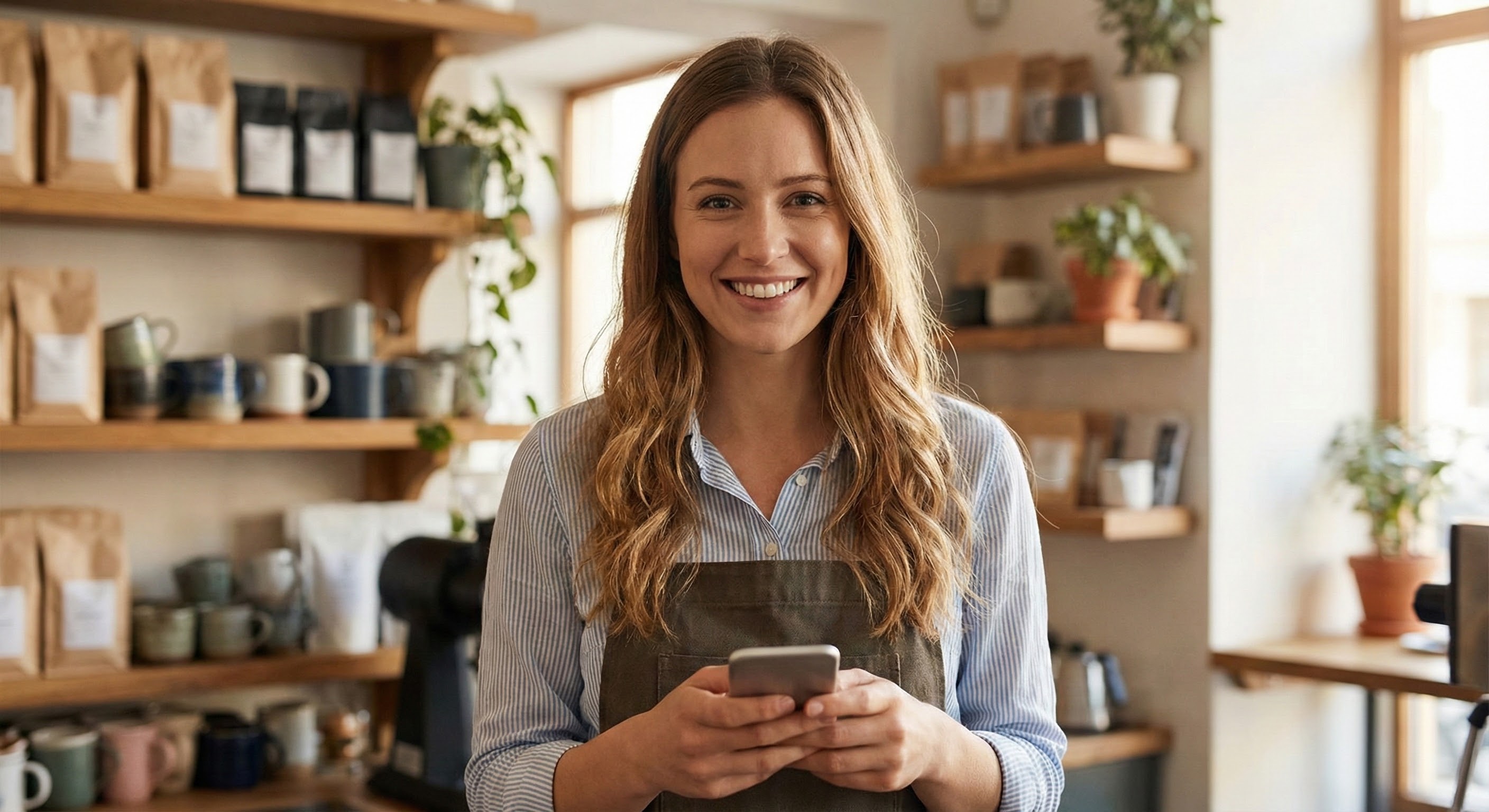 Review Multiplier - Business owner with smartphone